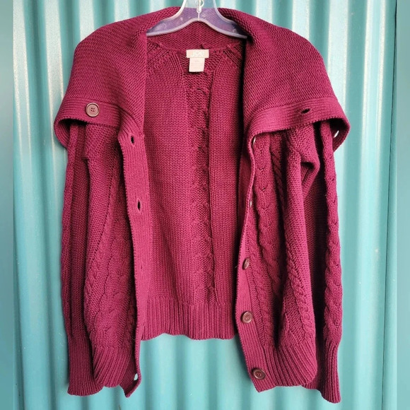 Joe Fresh Burgundy Sweater Long sleeve knit cowl neck buttons Small - Picture 9 of 12